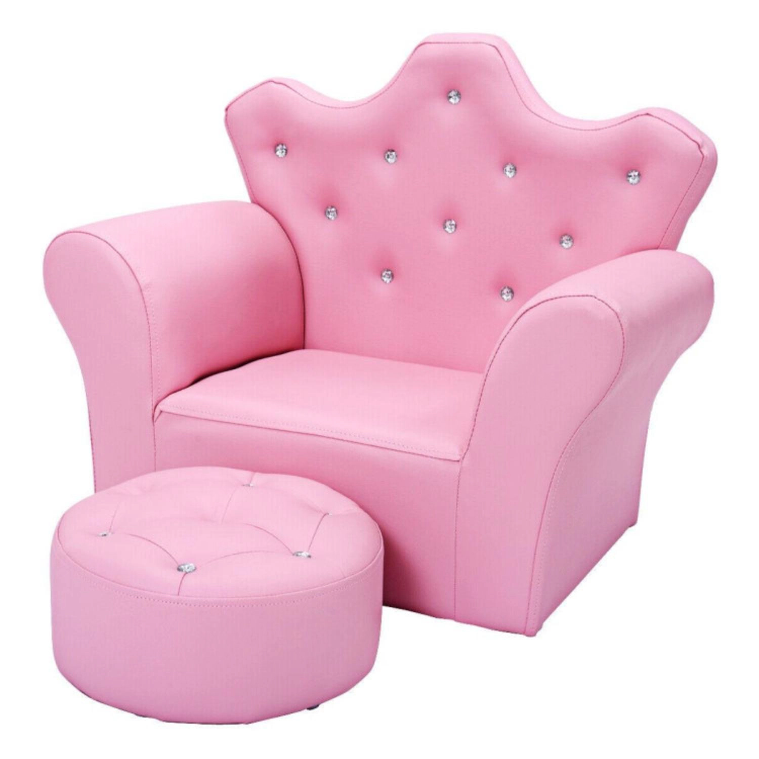 Hivvago Children Upholstered Princess Sofa With Ottoman And Diamond Decoration For Boys And Girls