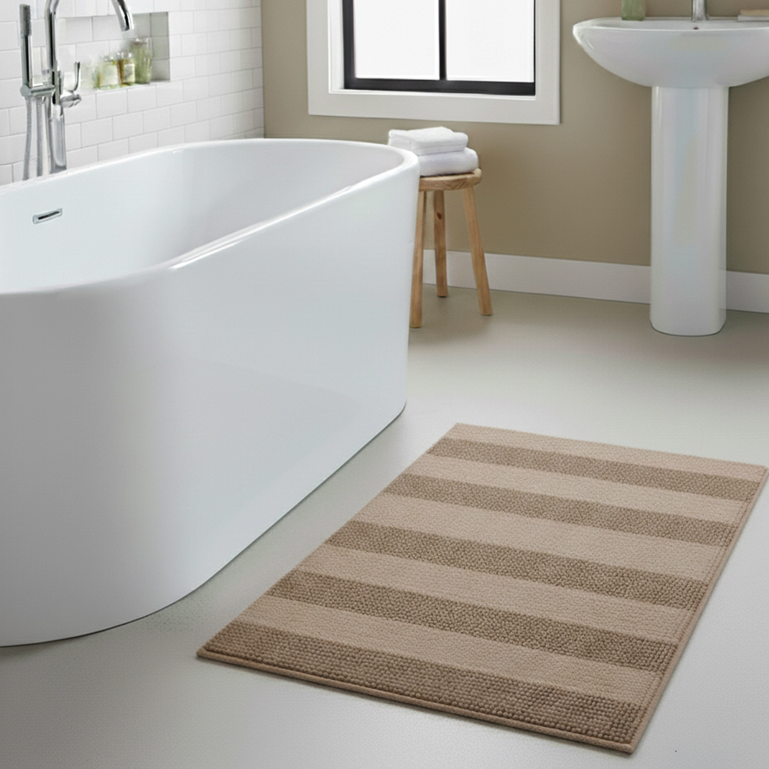 Knightsbridge Stylish And Comfortable All Season Traditional Wide Cut Design Cotton Bath Rug 20" X 30" Stone