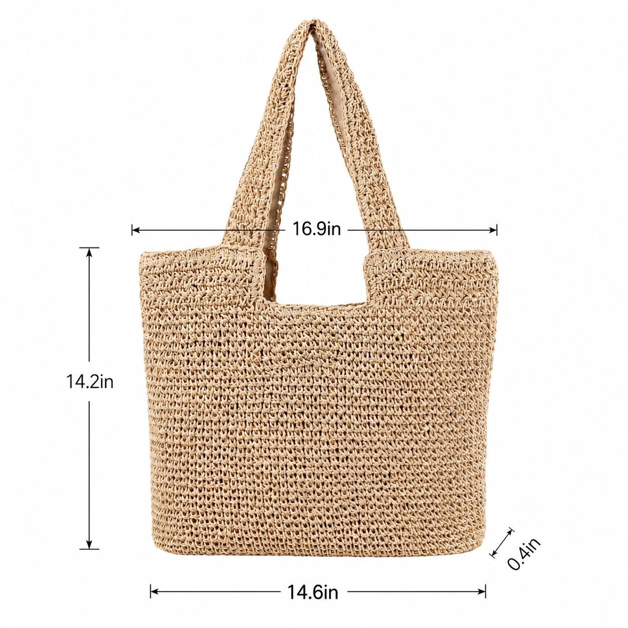 Alilang Women's Woven Crochet Tote Bag with Shoulder Straps Lightweight Knit Zipper Pocket, Khaki