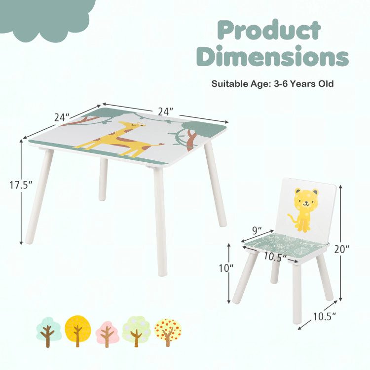 Hivvago 3 Pieces Kids Table And Chairs Set With Animal Patterns