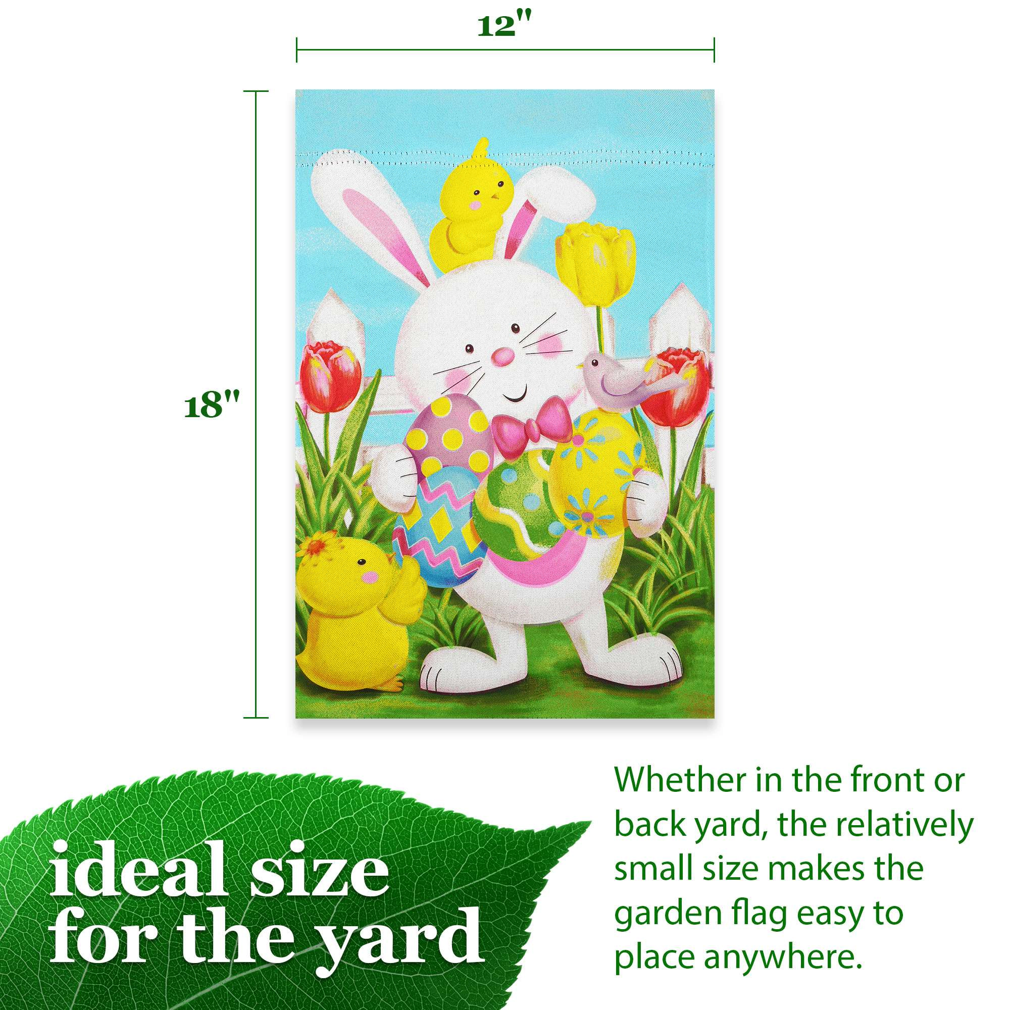 G128 Happy Easter Garden Flag 12x18 in Double-Sided White Bunny with Eggs