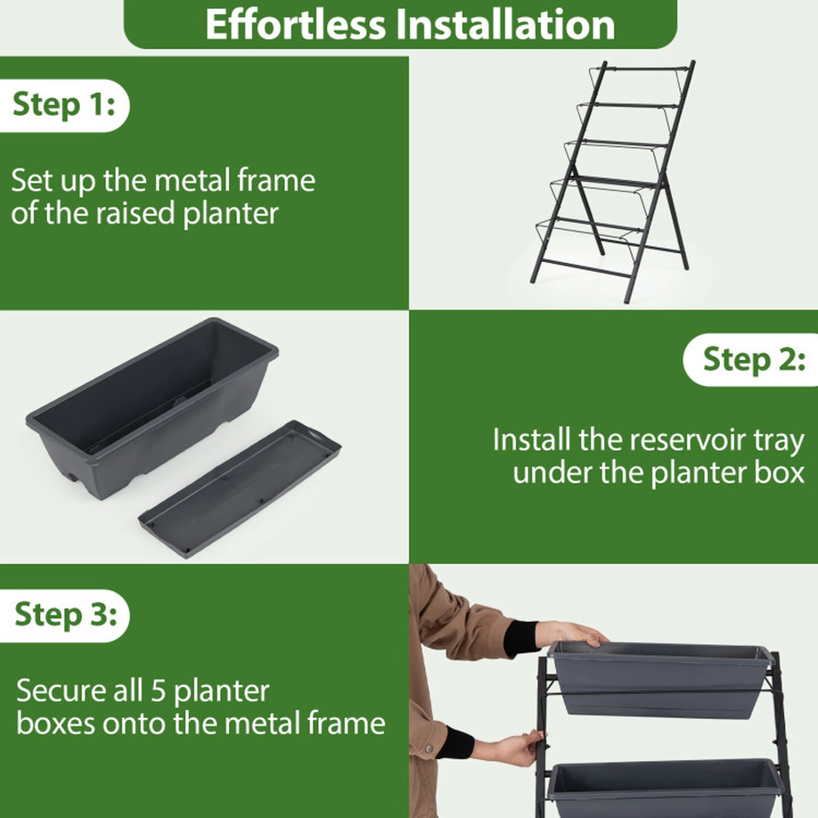 SUGIFT 5-Tier Black Vertical Raised Garden Bed with 5 Removable Planter Boxes 22.5-in W 28-in D 46-in H