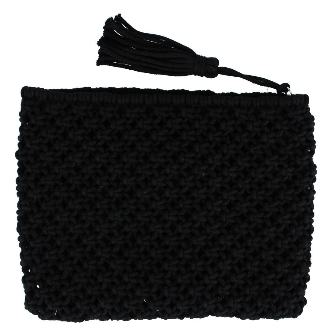 CTM Women's Crochet Clutch Tassel Handbag