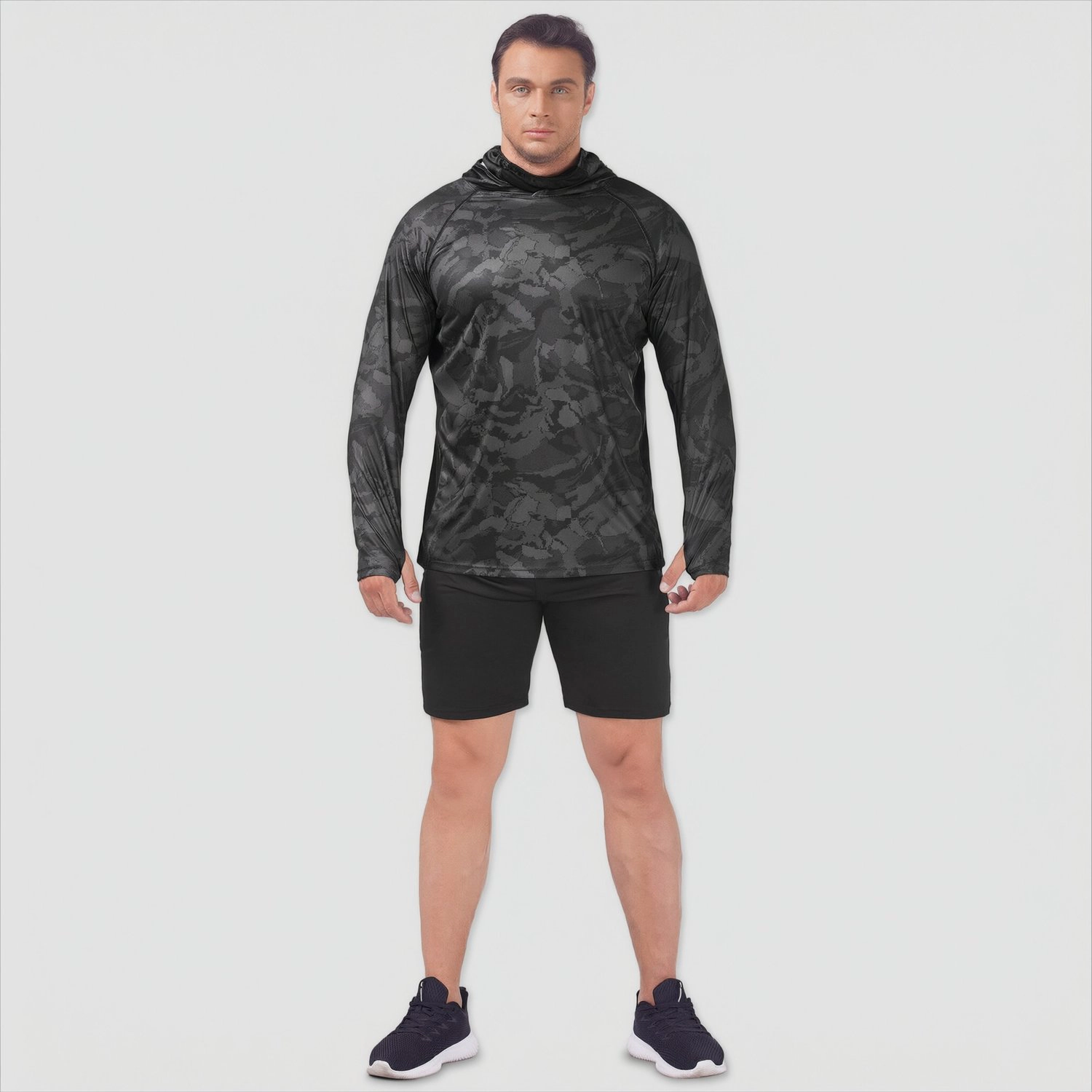Pinspark Mens Long Sleeve Hooded Pullover Camouflage Print Lightweight Sport Hoodie