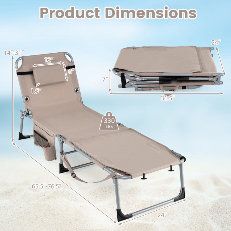 Hivvago Set Of 2 Tanning Chairs With Face Arm Holes Portable 4-Level Backrest