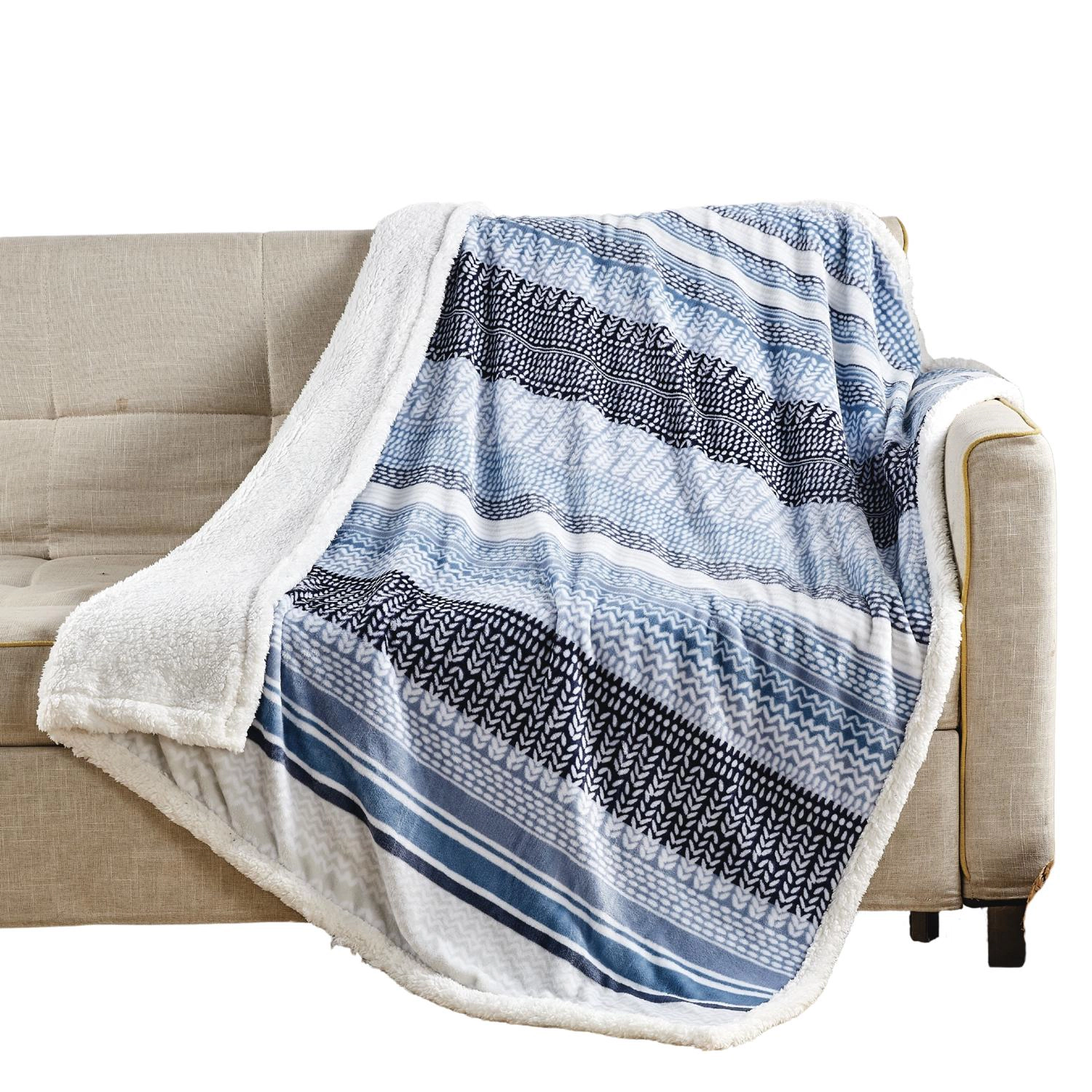 Plazatex Anissa with Sherpa Plush Decorative All Season Plum Throw Blanket 50" x 60" Blue
