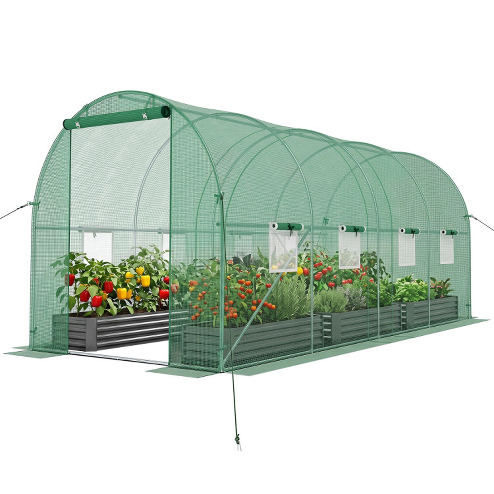 SUGIFT Walk-in Tunnel Greenhouse with Zipper Door and 8 Mesh Windows 42-in Door Opening Green/White