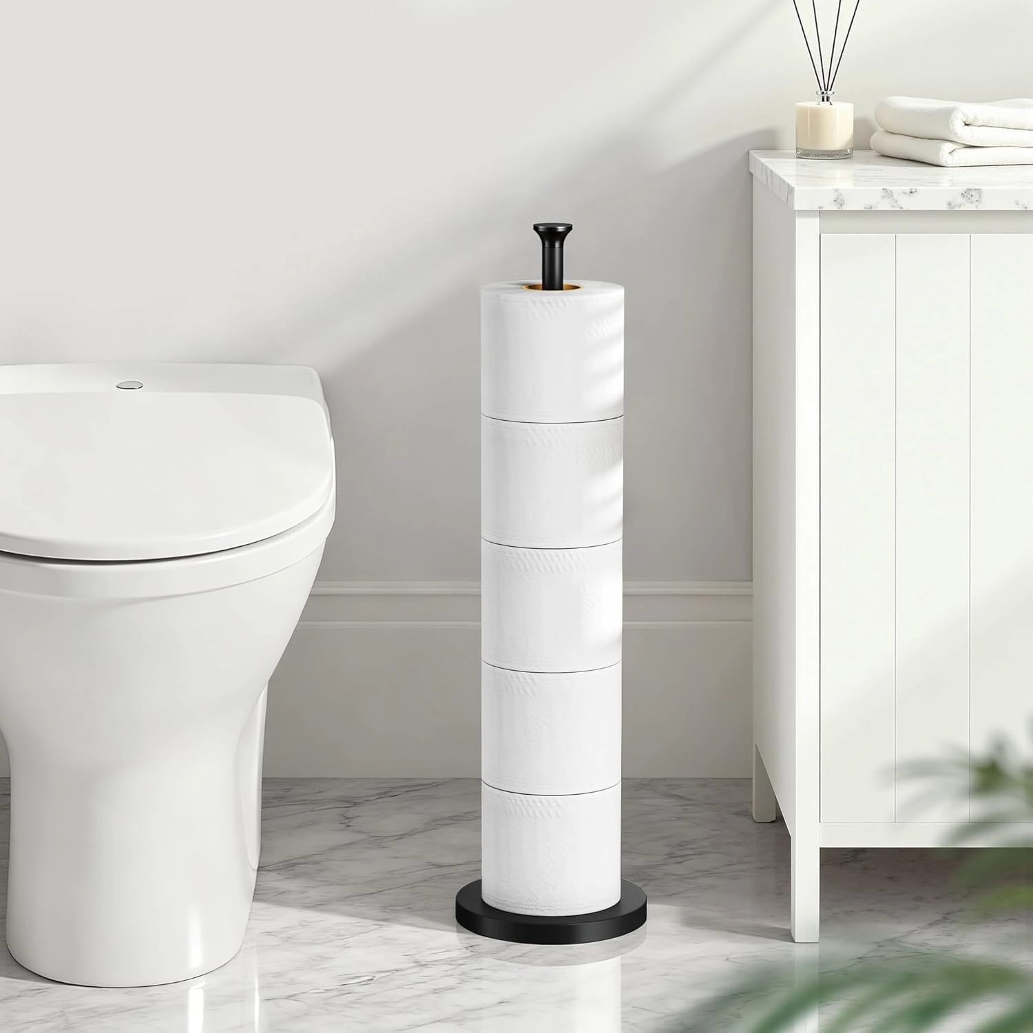 Stock Preferred Freestanding Stainless Steel Toilet Paper Holder Stand with Reserve Storage