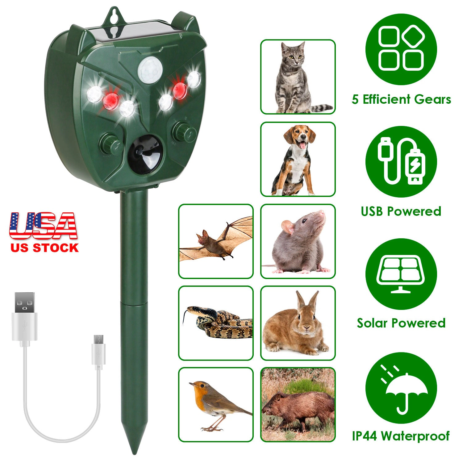 GBruno Solar Ultrasonic Animal Repeller