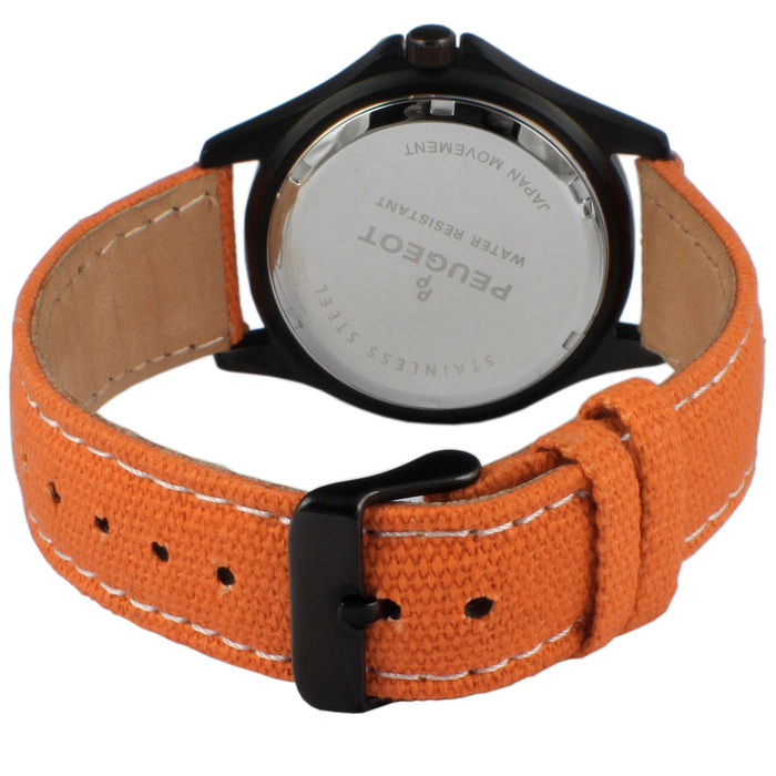 Peugeot Men's 40mm Military Dial Sport Orange Canvas Strap Watch