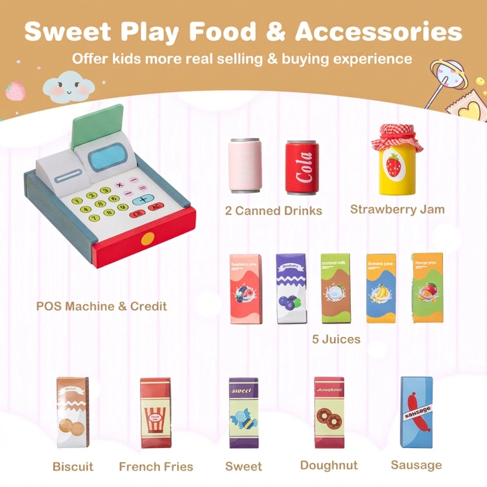 SUGIFT Kids Grocery Store Playset with Cash Register POS Machine for Ages 3-8 Gray