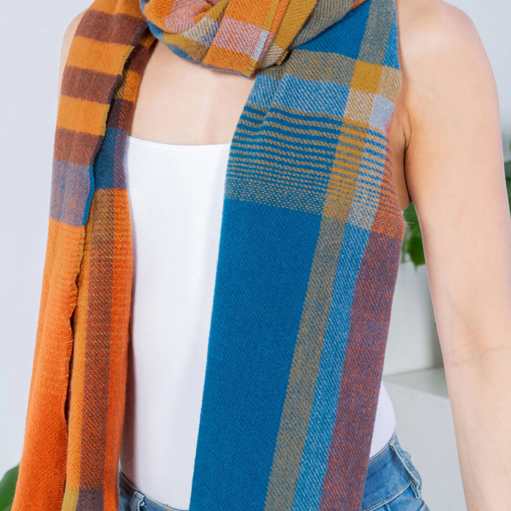 TRUEDAMES Plaid Shawl Poncho Scarf Orange