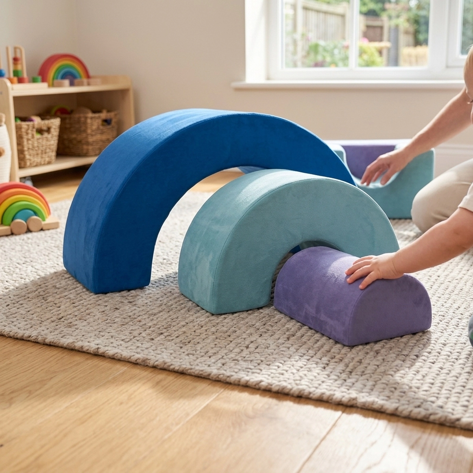 Rainbow Arc Foam Climber Playset 3-Piece Soft Climbing Blocks with Machine-Washable Suede Covers Ages 3+ Multicolor