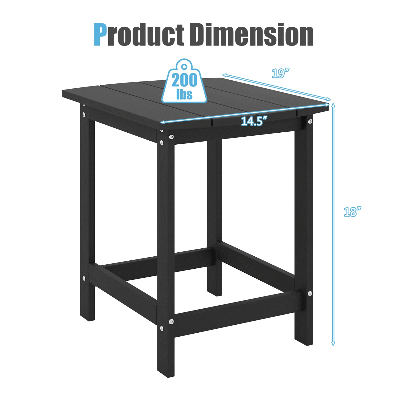 SUGIFT Black HDPE Outdoor Side Table, 19 x 14.5 x 18 in