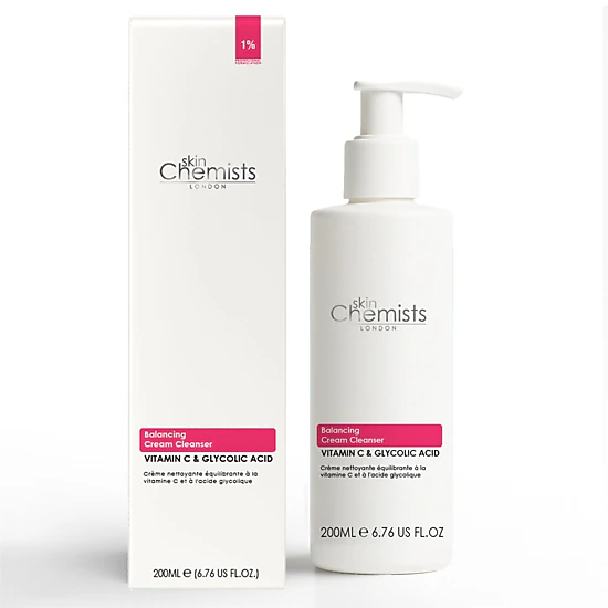 skinChemists Balancing Vitamin C & Glycolic Acid Cream Cleanser 200ml - For Acne, Blemishes & Large Pores