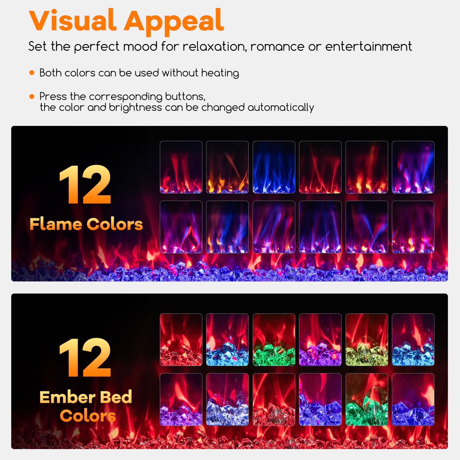 LJG Ultra-Thin Electric Fireplace with Decorative Crystals