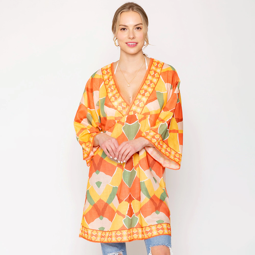 TRUEDAMES Women Geometric Print Cover Up Poncho