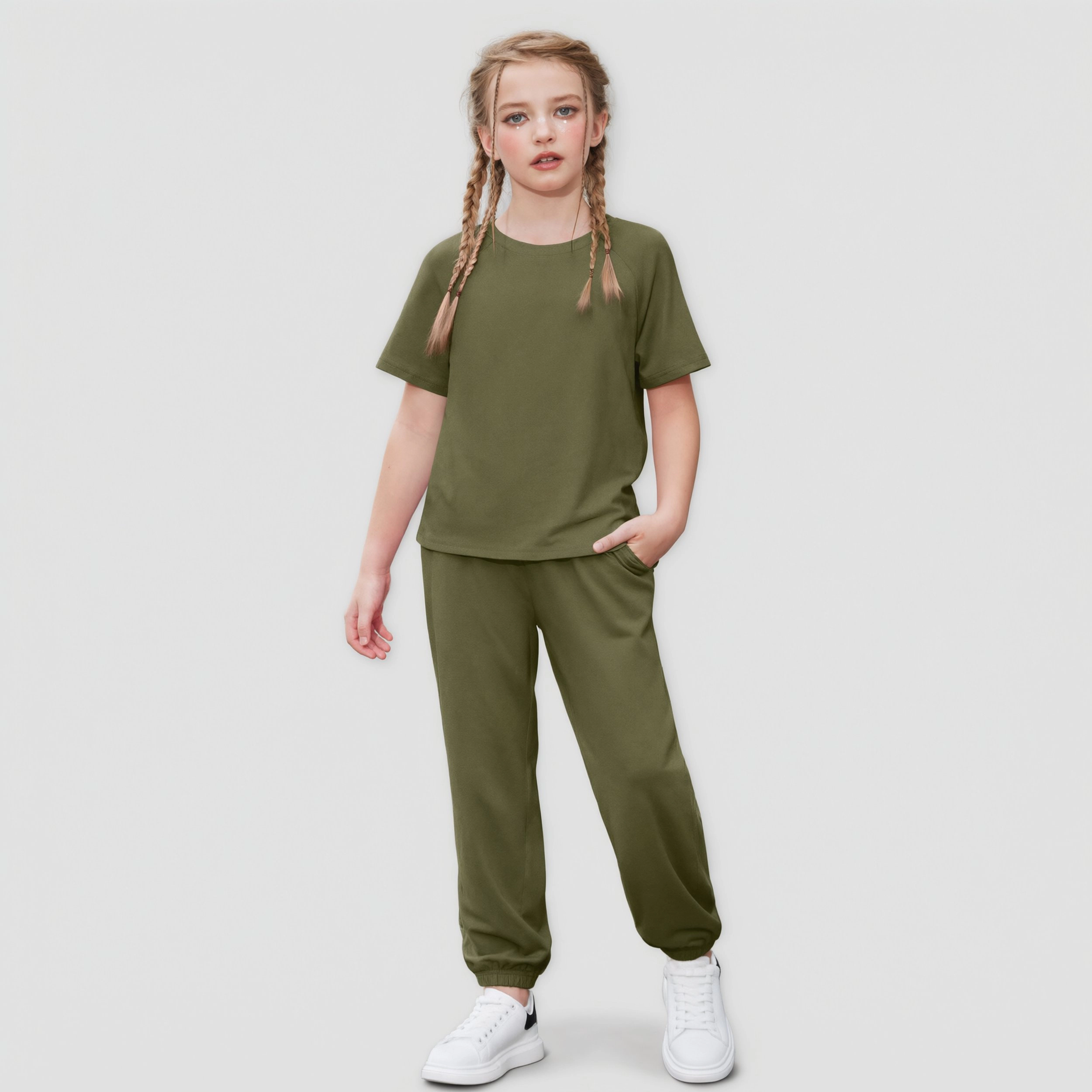 Arshiner Girls Piece Outfits Short Sleeve Pullover Sweatshirt And Sweatpants With Pockets Track