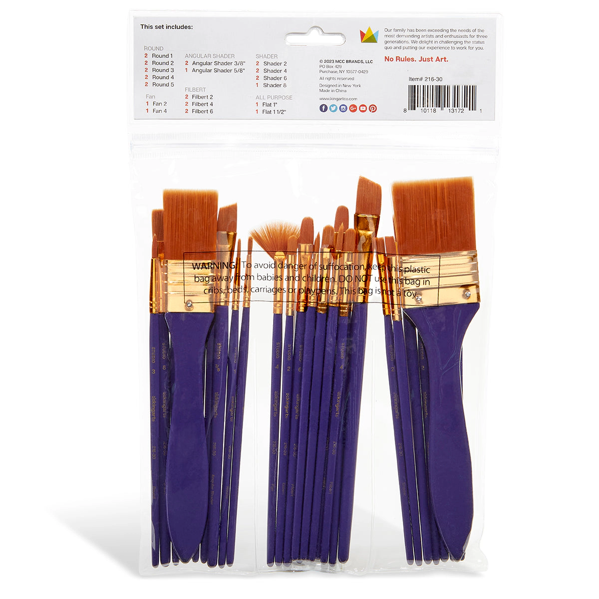 KINGART Studio Gold Nylon Brush Set - 30 pc Acrylic & Watercolor