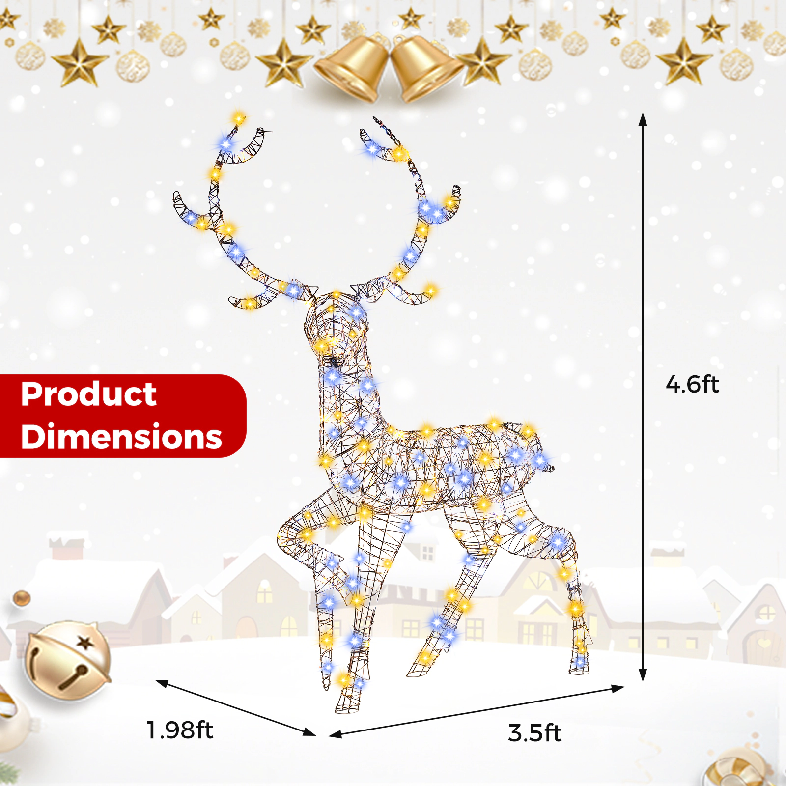 SUGIFT Brown 4.6-ft Pre-Lit PE Rattan Christmas Reindeer Deer with 170 Cold and Warm LED Lights