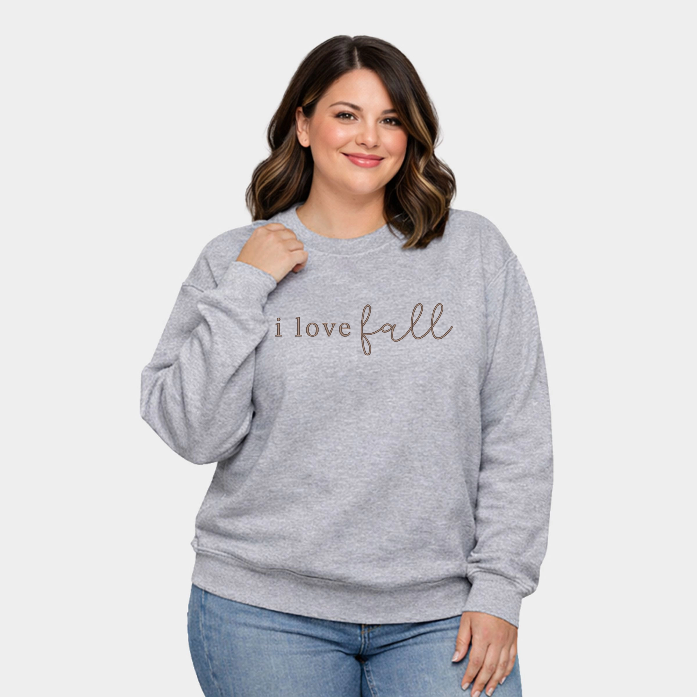 Simply Sage Market - Embroidered I Love Fall  Women's Plus Sized Graphic Sweatshirt