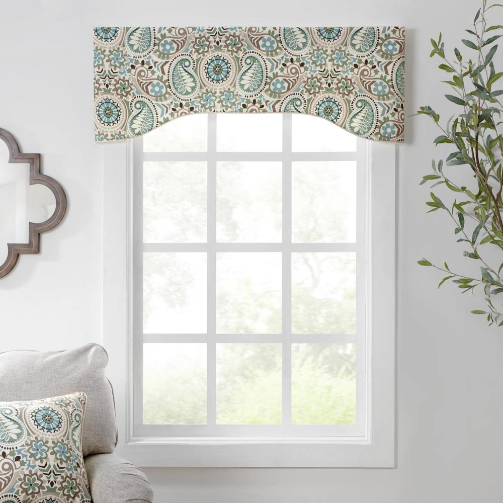 Ellis Curtain Paisley Prism Arch 3" Rod Pocket Valances for Windows 50" x 15" Latte