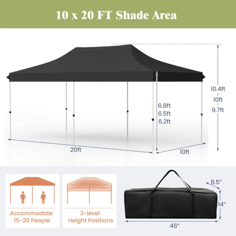 Hivvago 10 X 20 FT Pop up Canopy Tent Foldable Portable Outdoor Gazebo with Carry Bag