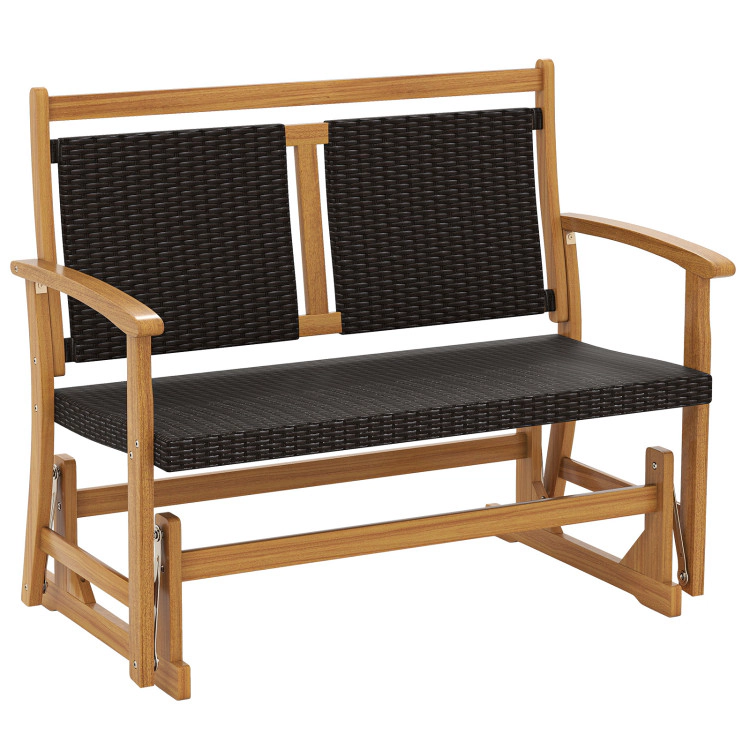 Hivvago Patio Rattan Glider Bench For 2 With Acacia Wood Frame And Wicker Seat Back - 42 Inch