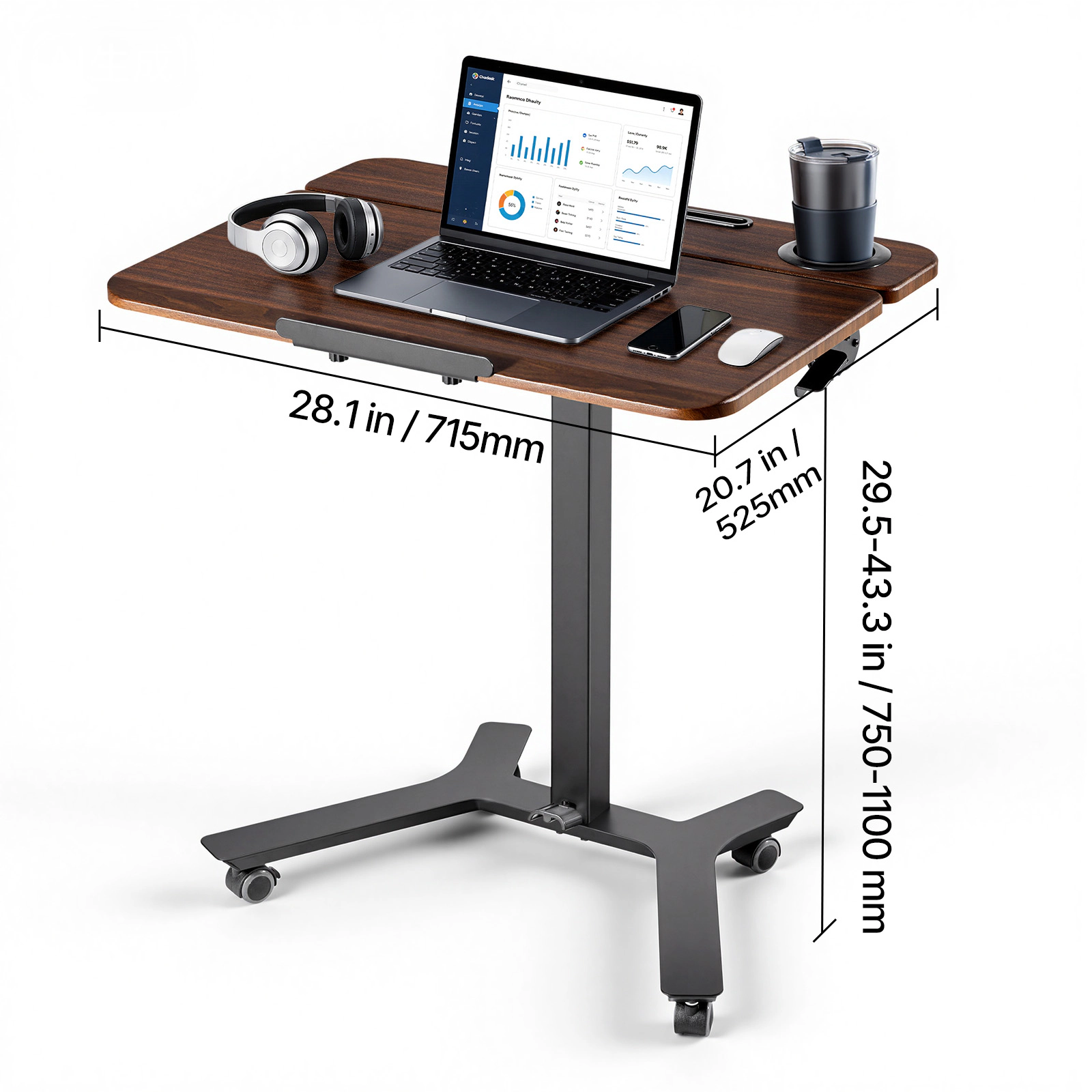 HONGGE Standing Desk, Adjustable Height Mobile Stand Up Desk with Casters, Small Computer Sit Stand Desk