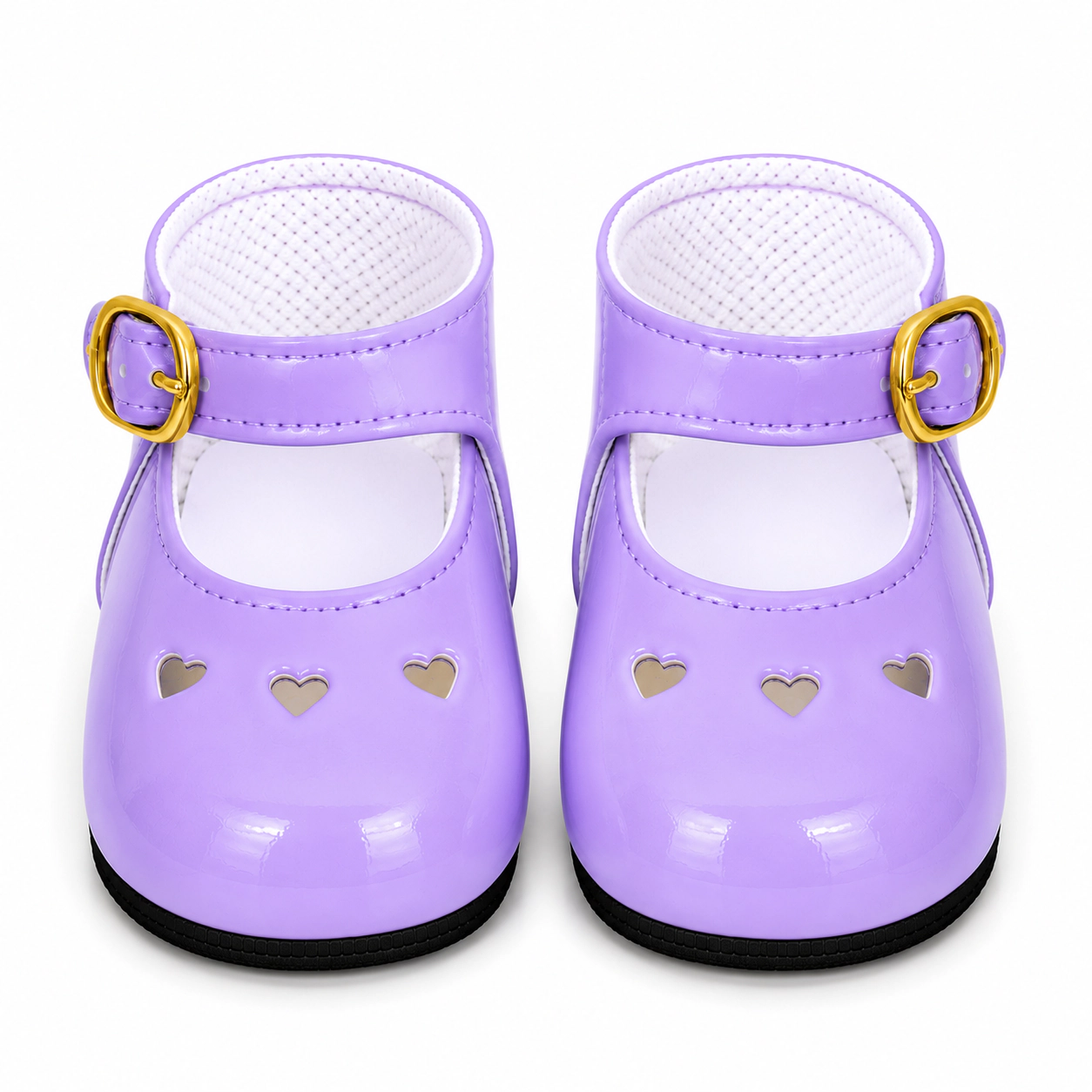 MBD Girl Doll Shoes Lavender Heart Mary Jane Shoes for 18 Inch Dolls – Classic Patent Dress Shoes with Buckle Strap
