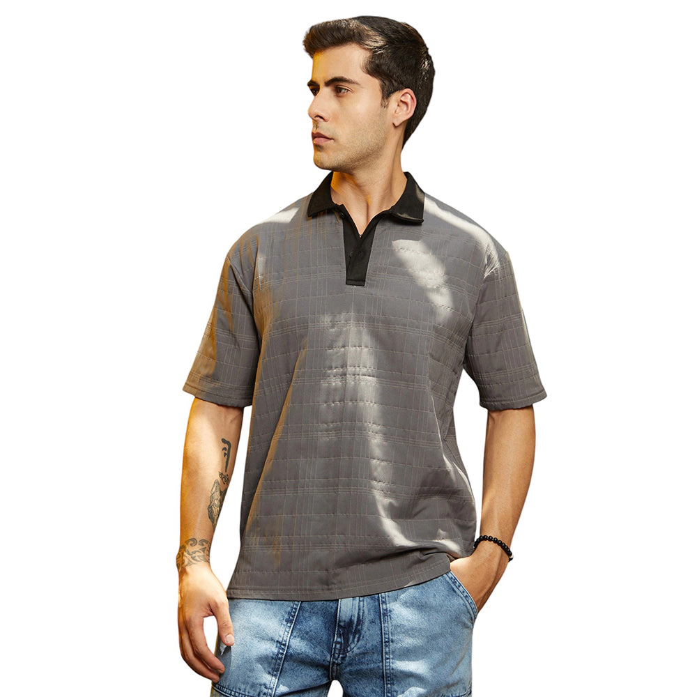 Contrast Grid Polo T-Shirt