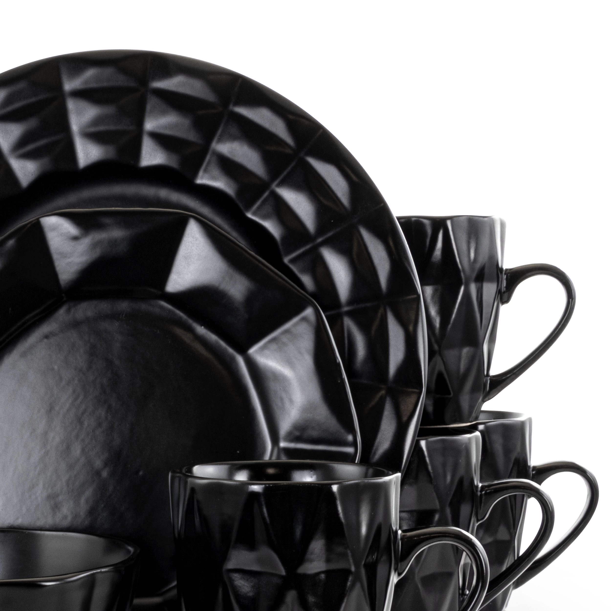 Elama Retro Chic 16-Piece Glazed Dinnerware Set in Black