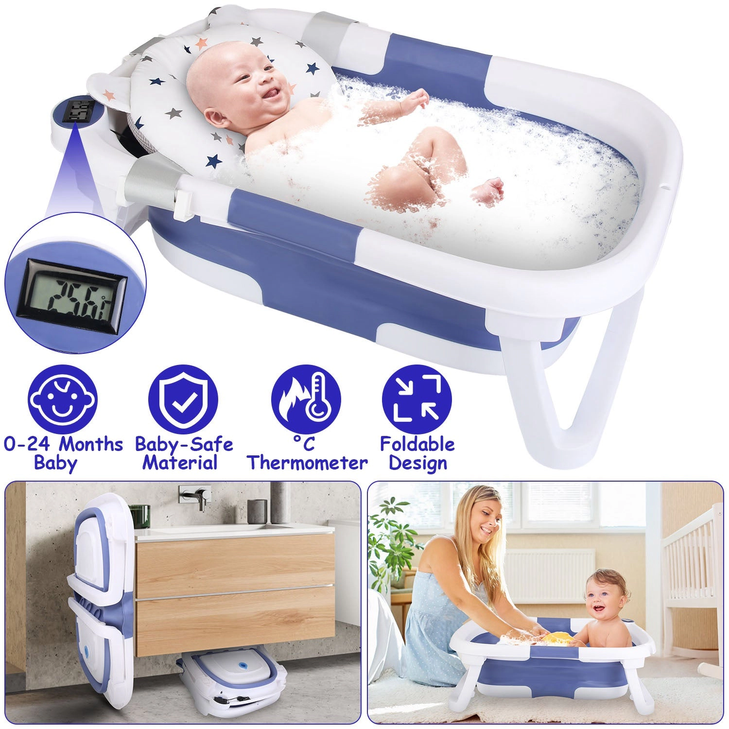 GBruno Kids' Kids' Collapsible Baby Bathtub With Thermometer