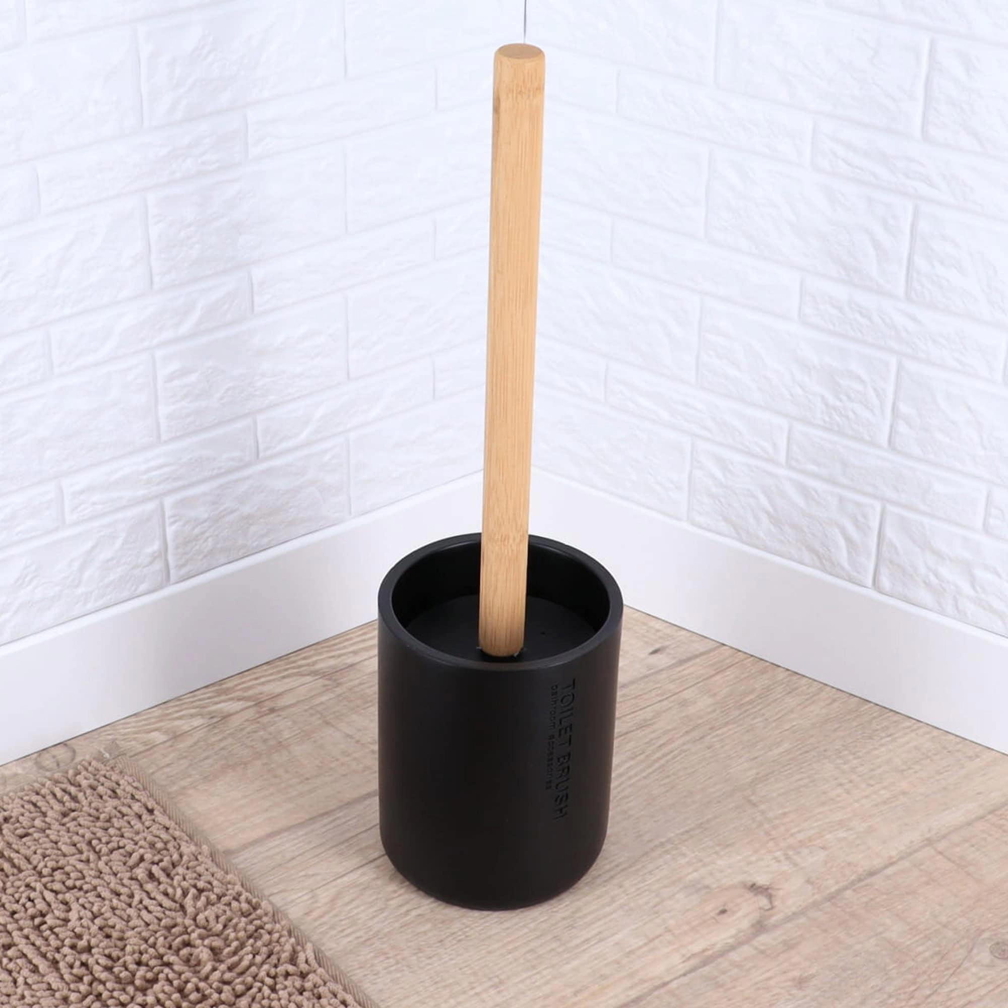 Evideco French Home Goods Willis Toilet Brush Set - Matte Polyresin Cup with Bamboo Handle