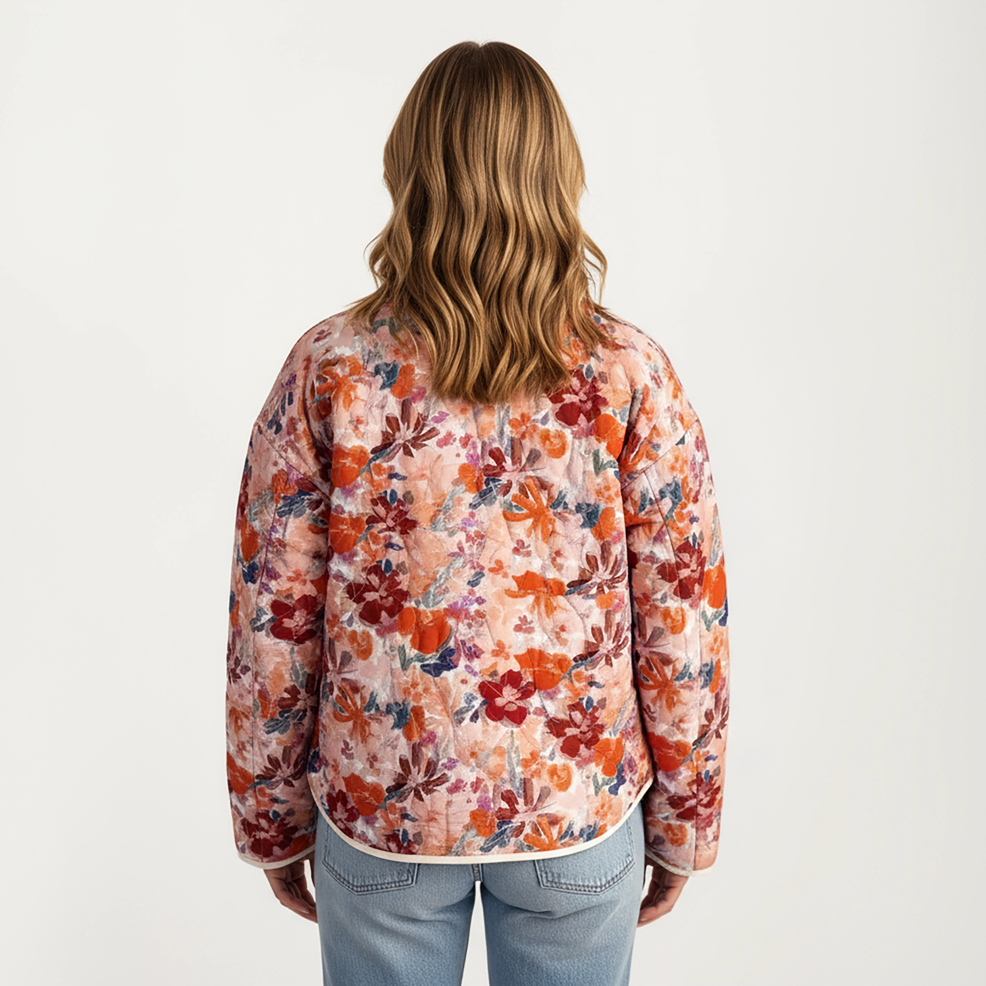 Anna-Kaci Women's Floral Print Button-Up Quilted Jacket with Front Pockets and Contrast Trim
