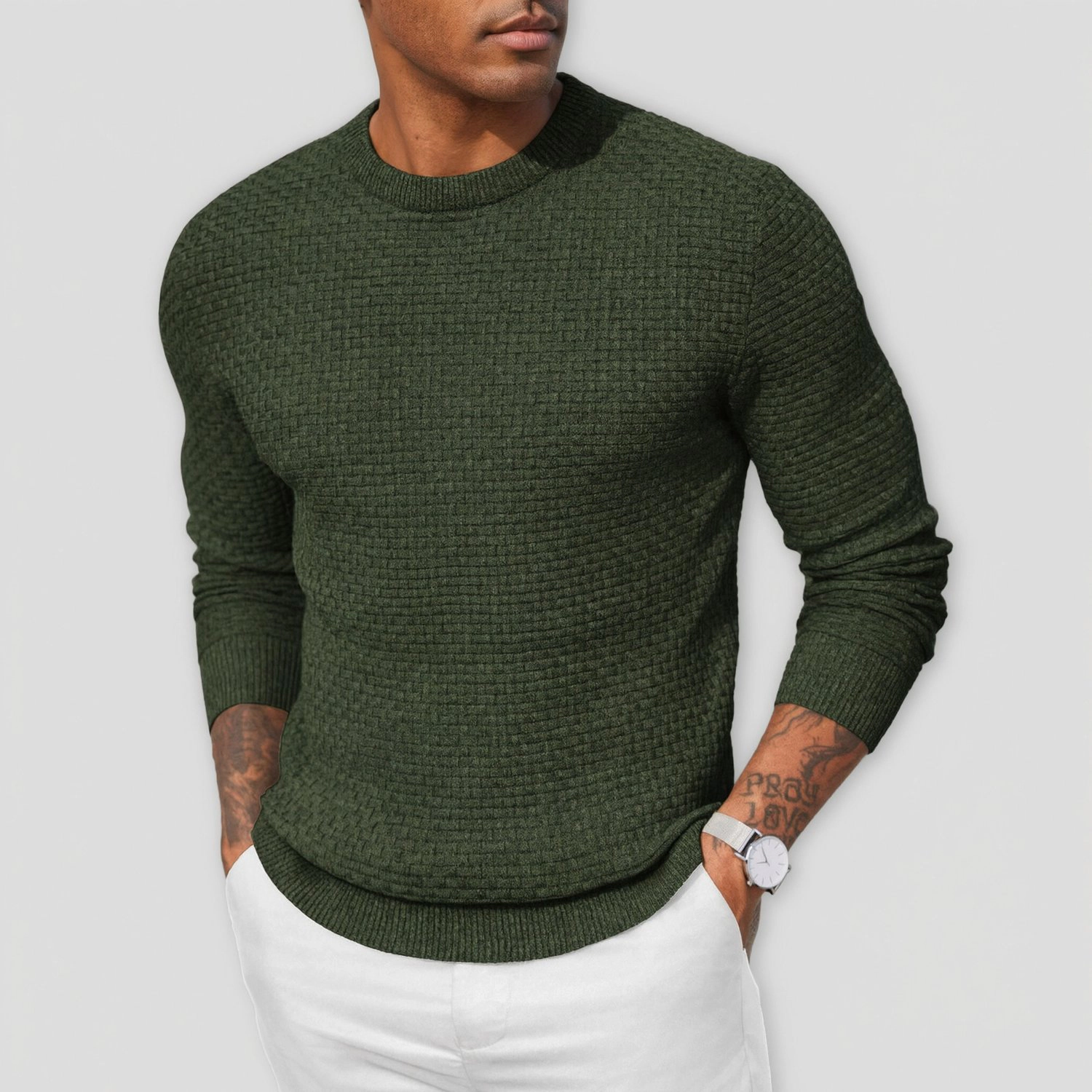 COOFANDY Mens Textured Long Sleeve Sweater Fall Crew Neck Casual Pullover Tops