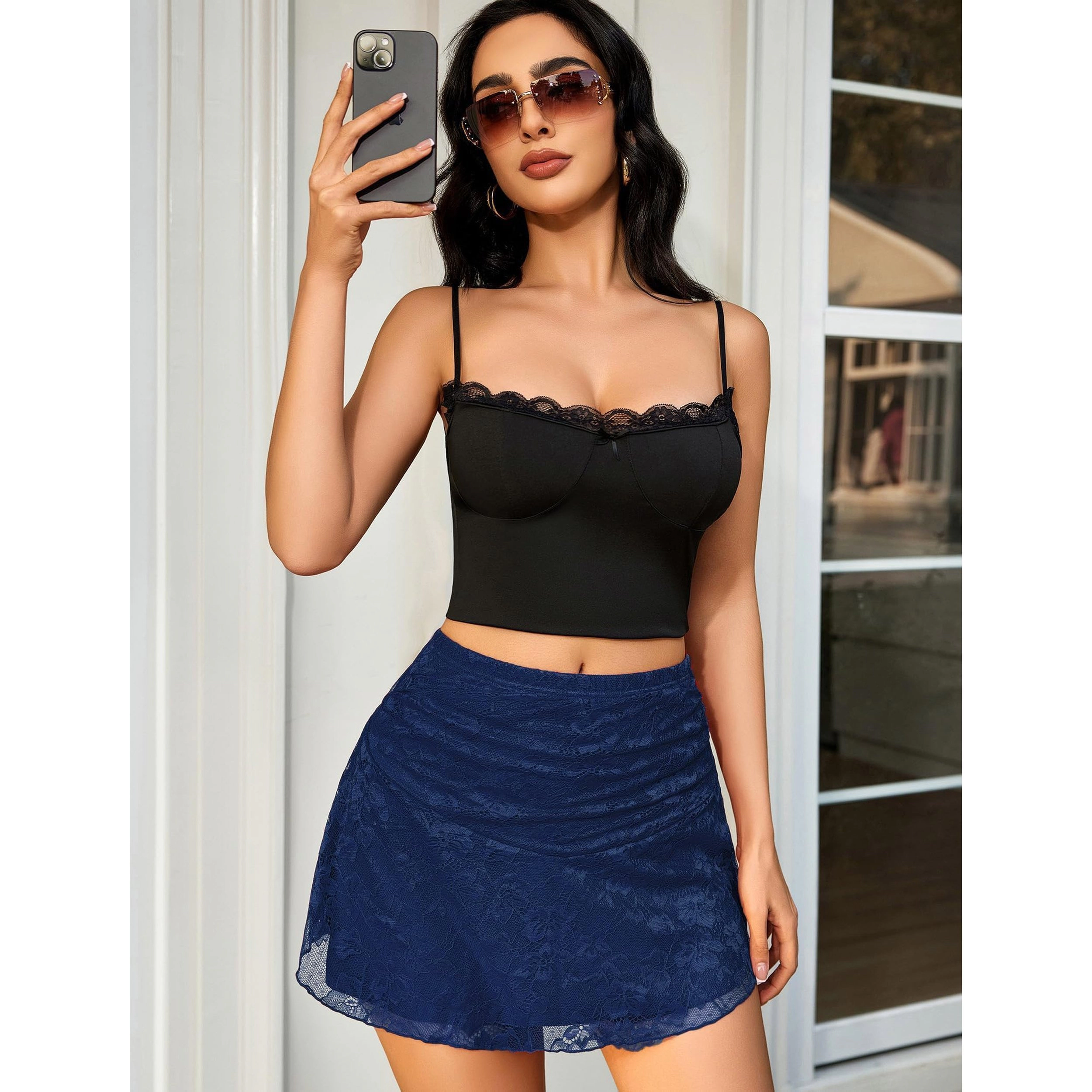 Avidlove Women's Lace Double Layered Mini Skirt