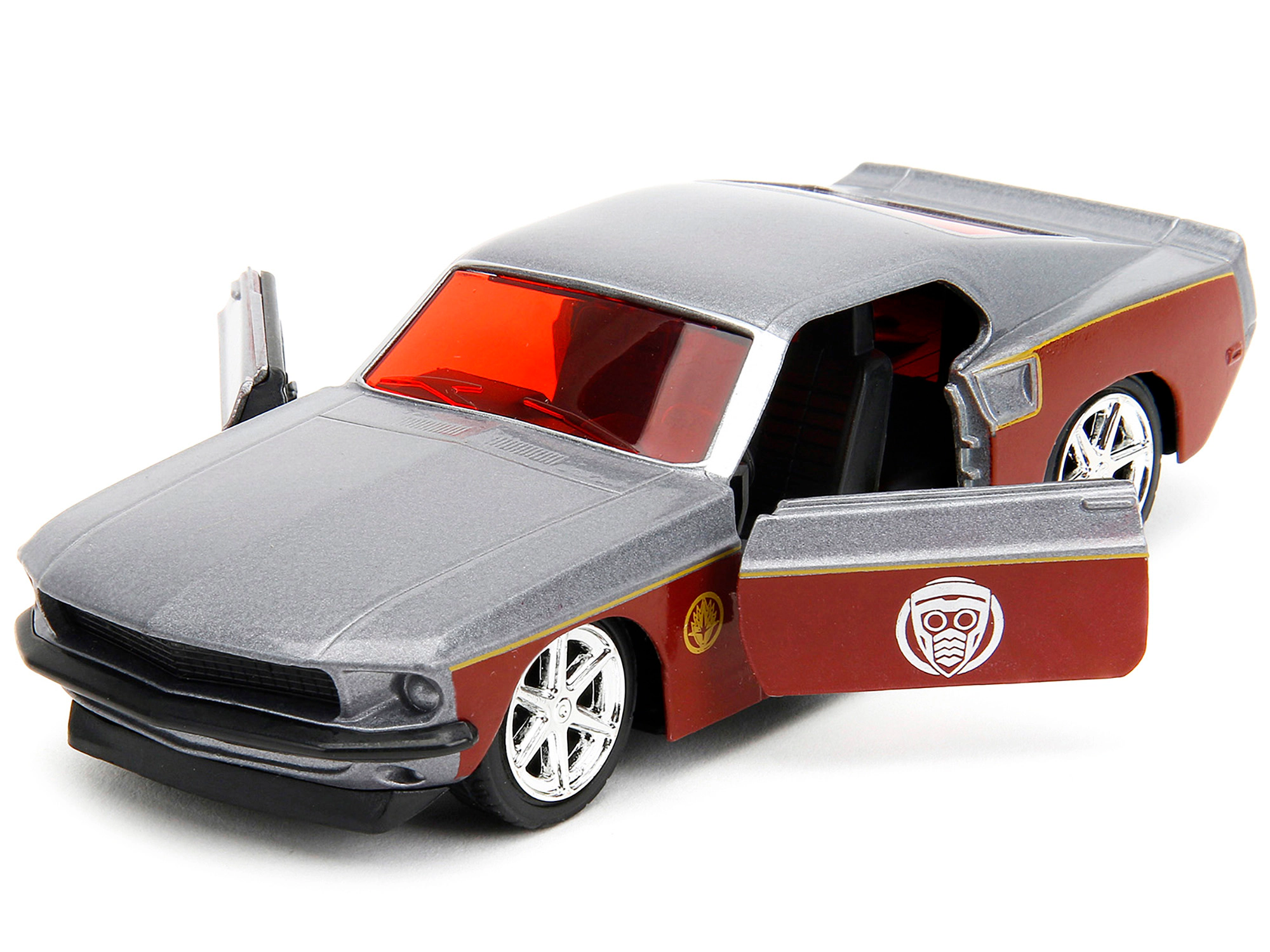Jada 1969 Ford Mustang Silver Metallic and Dark Red and Star Lord Diecast Figure "Marvel Guardians of the