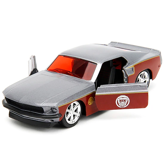 Jada 1969 Ford Mustang Silver Metallic And Dark Red And Star Lord Diecast Figure "Marvel Guardians Of The