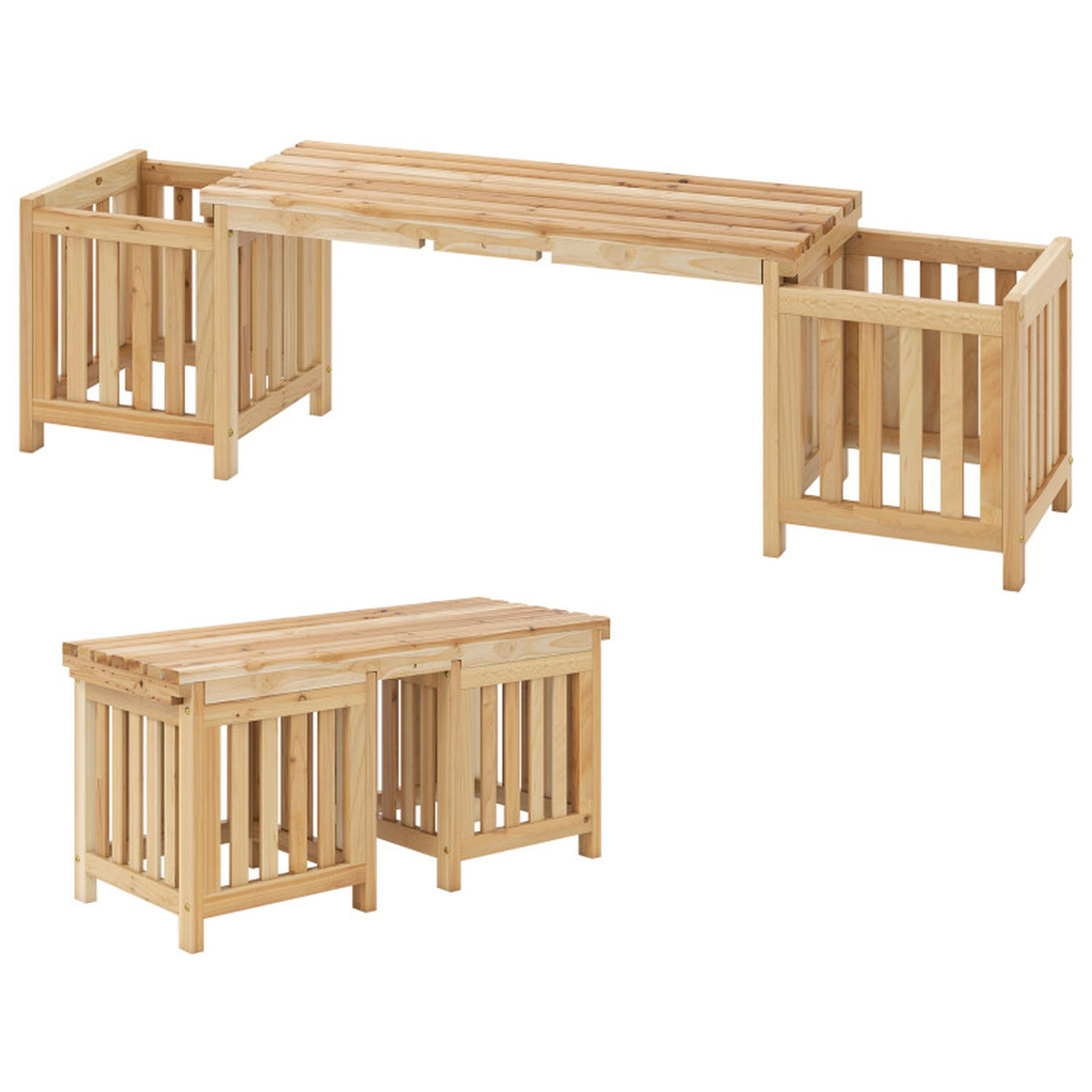 SUGIFT Natural 2 Planters 2-Person Garden Seat 68 Inch Patio Fir Wood Bench