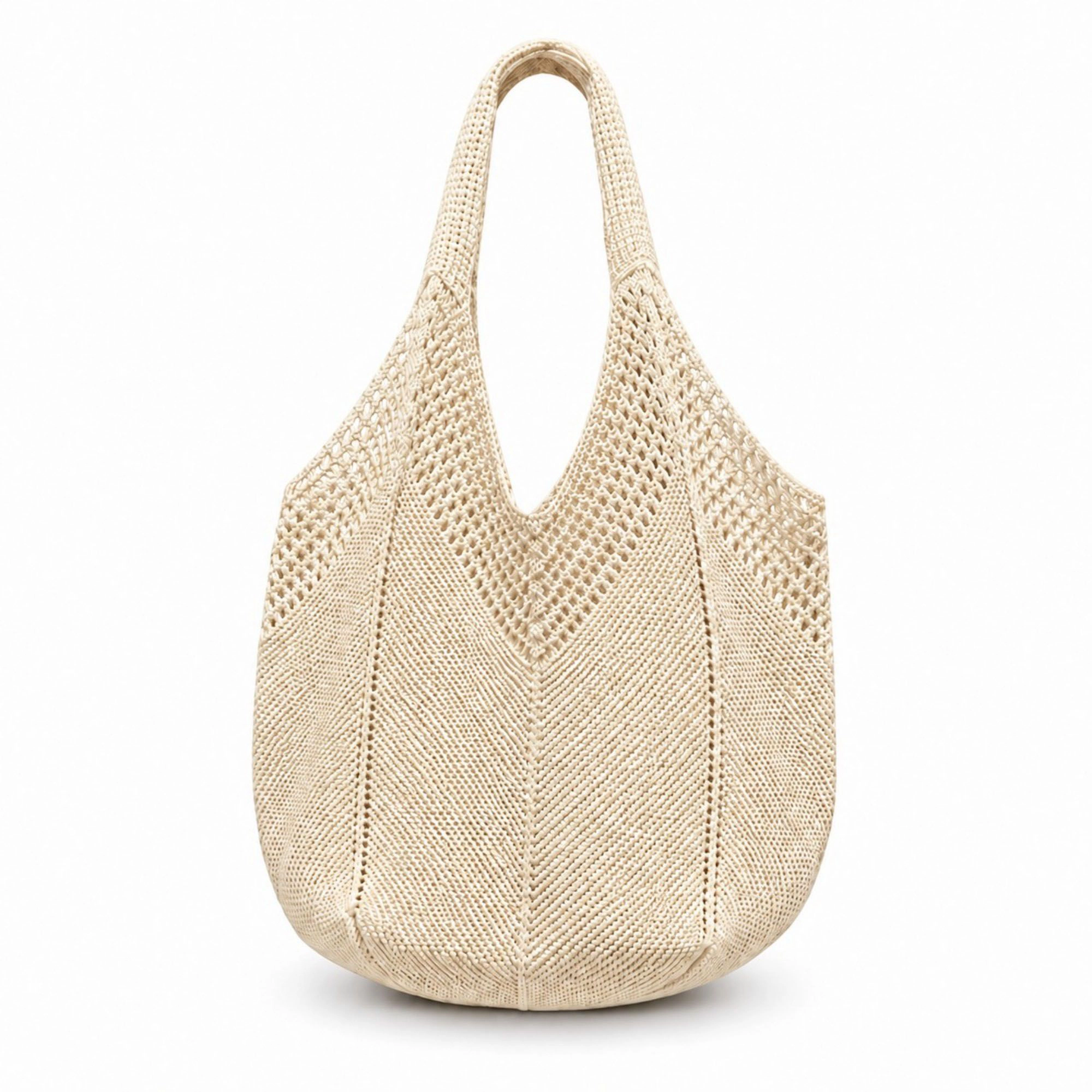 Alilang Women's Crochet Knit Tote Bag Openwork Shoulder Bag with Heart Inspired Detail