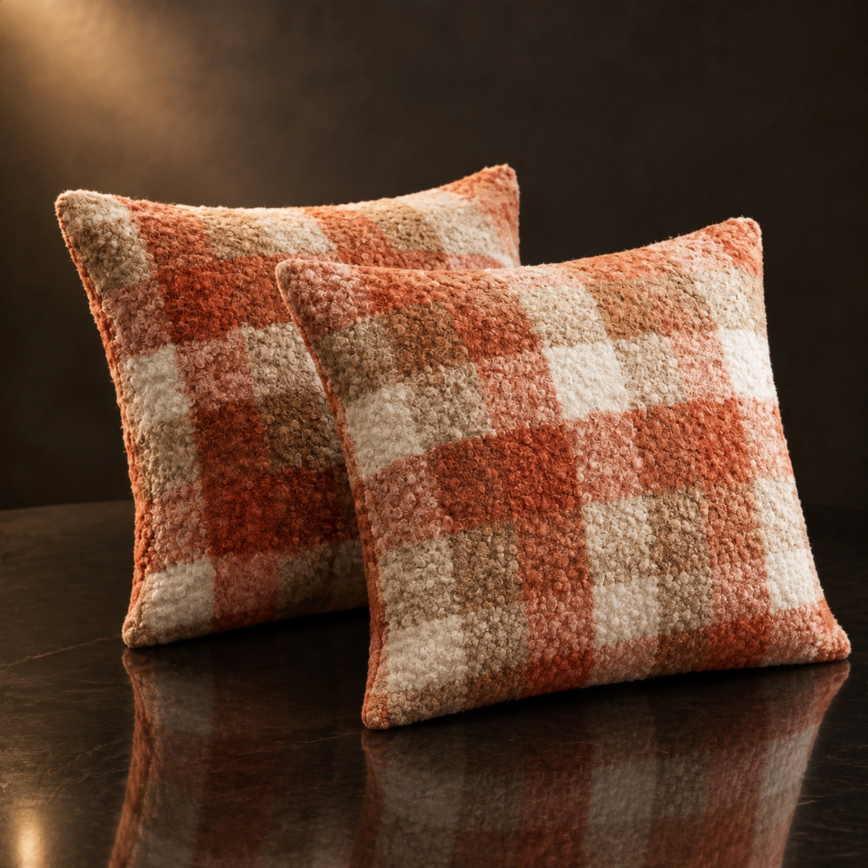WZK Set of 2 Fall Plaid Boucle Farmhouse Cozy Pillow Covers