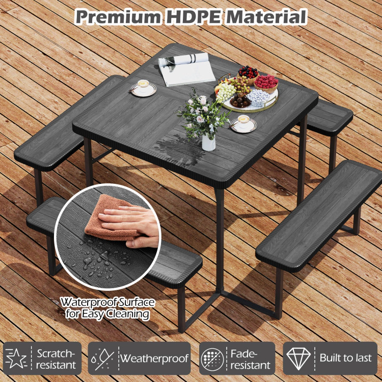 Hivvago Outdoor Square Picnic Table Bench Set For 4-8 People With Umbrella Hole