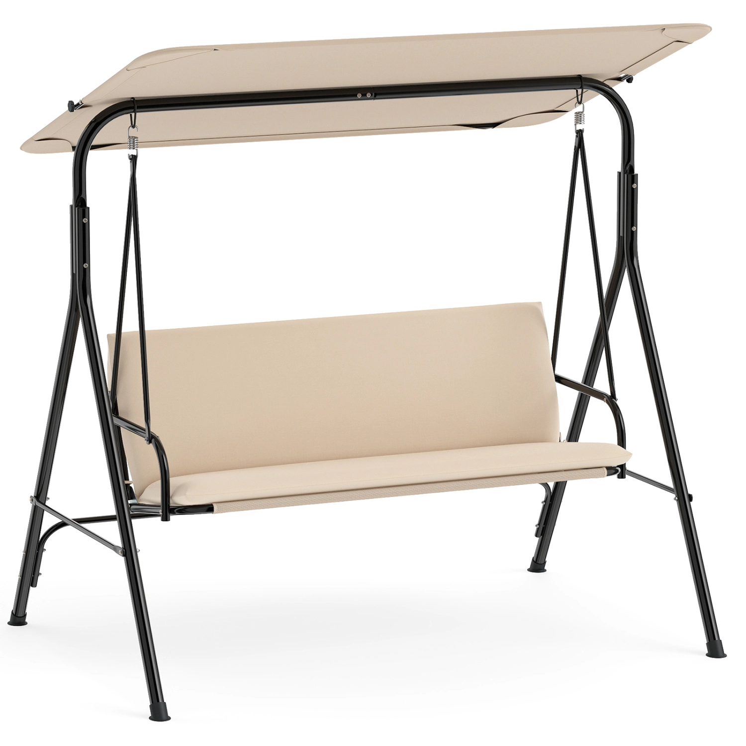LJG 3-Seat Patio Swing Chair with Adjustable Canopy & Removable Cushion