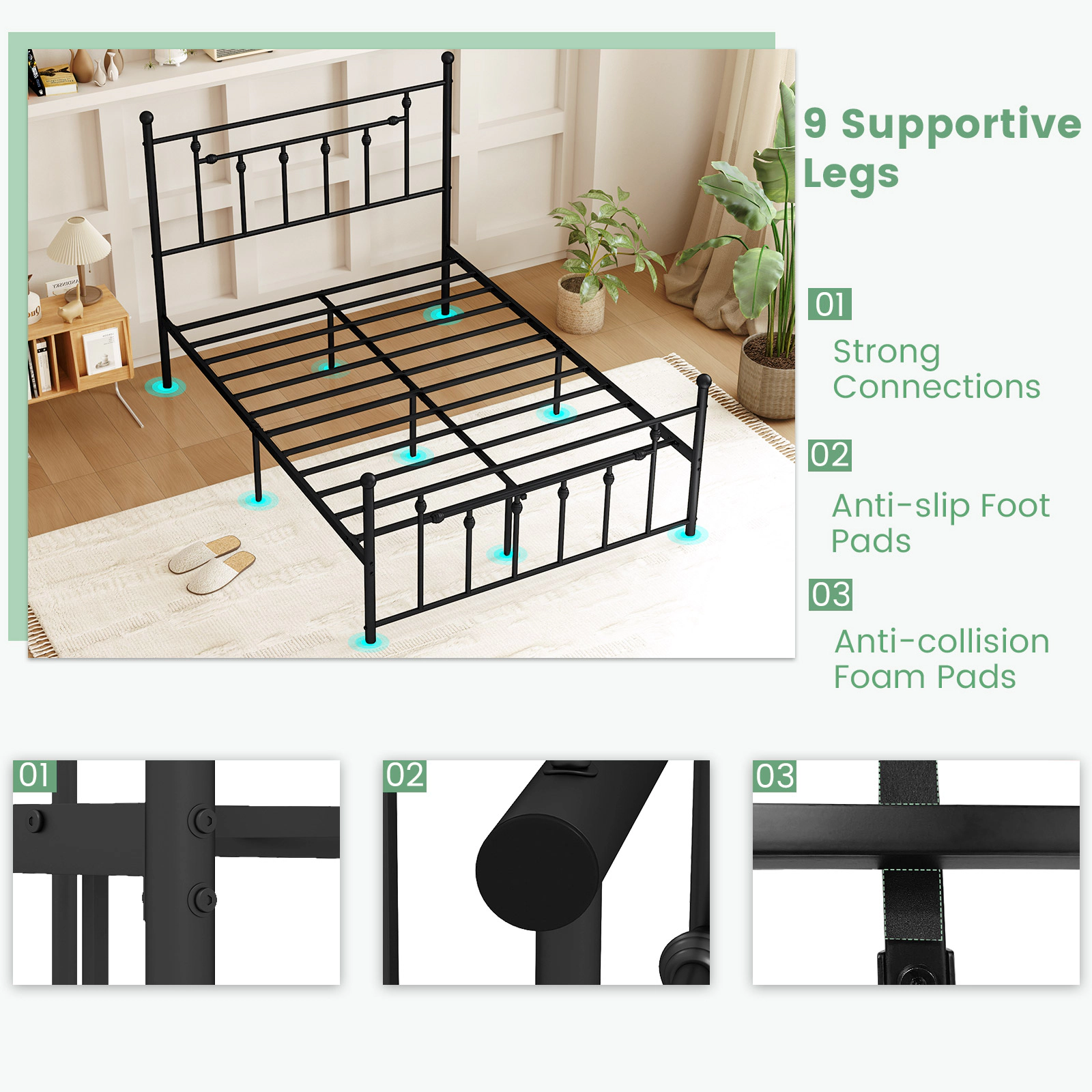 LJG Full/Queen/Twin Size Heavy-Duty Metal Bed Frame with Headboard