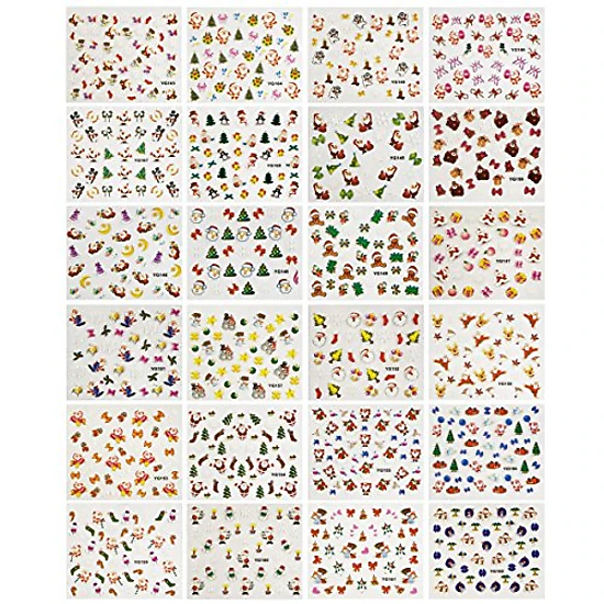 Wrapables 24 Sheets Falala Christmas Nail Stickers Holiday Nails Set Nail Art Sheets