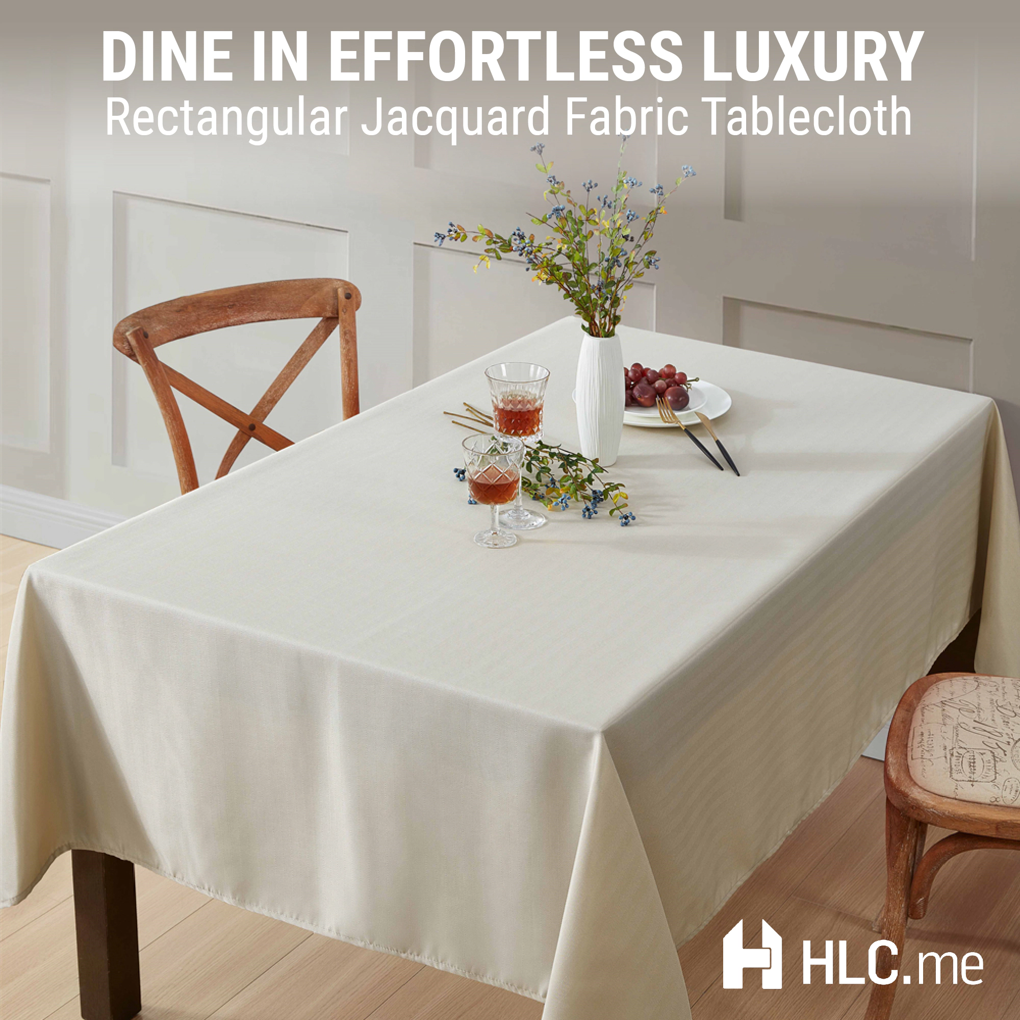 HLC.ME Lincoln Striped Jacquard Fabric Water Resistant Tablecloth