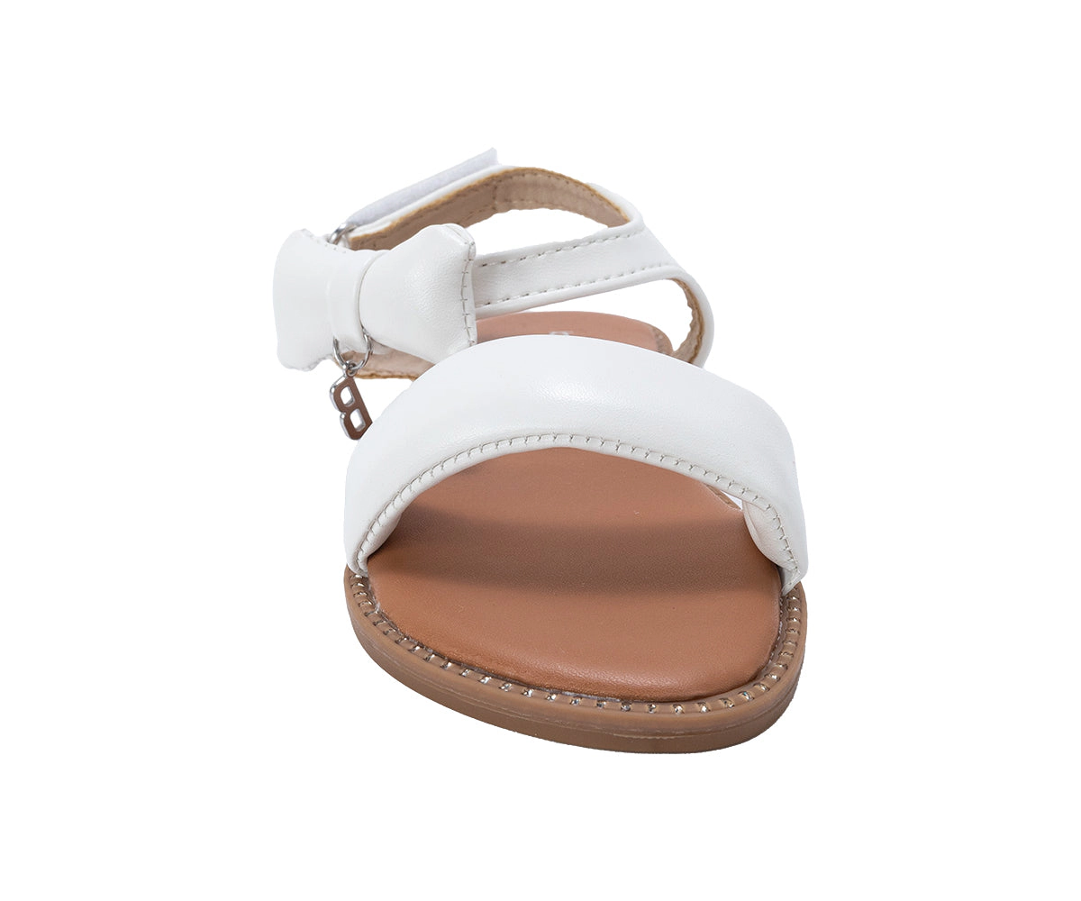 bebe Girl's Fashion Sandals - Dressy Shoes with Puffy Bow and Hanging Logo Charm