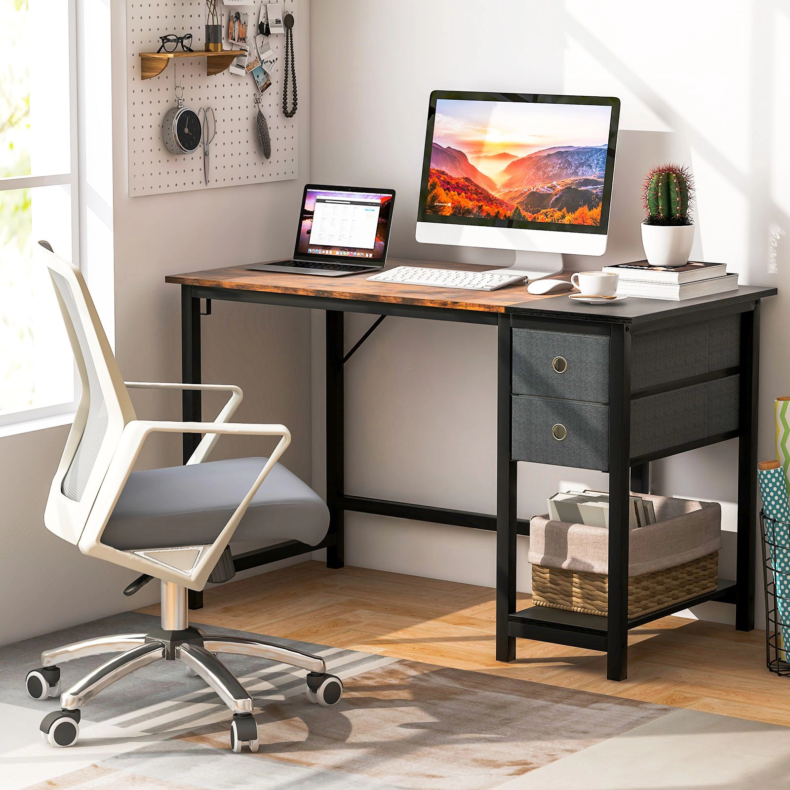 SlickBlue Home Office Desk with Storage Shelf, CPU Space and Hook
