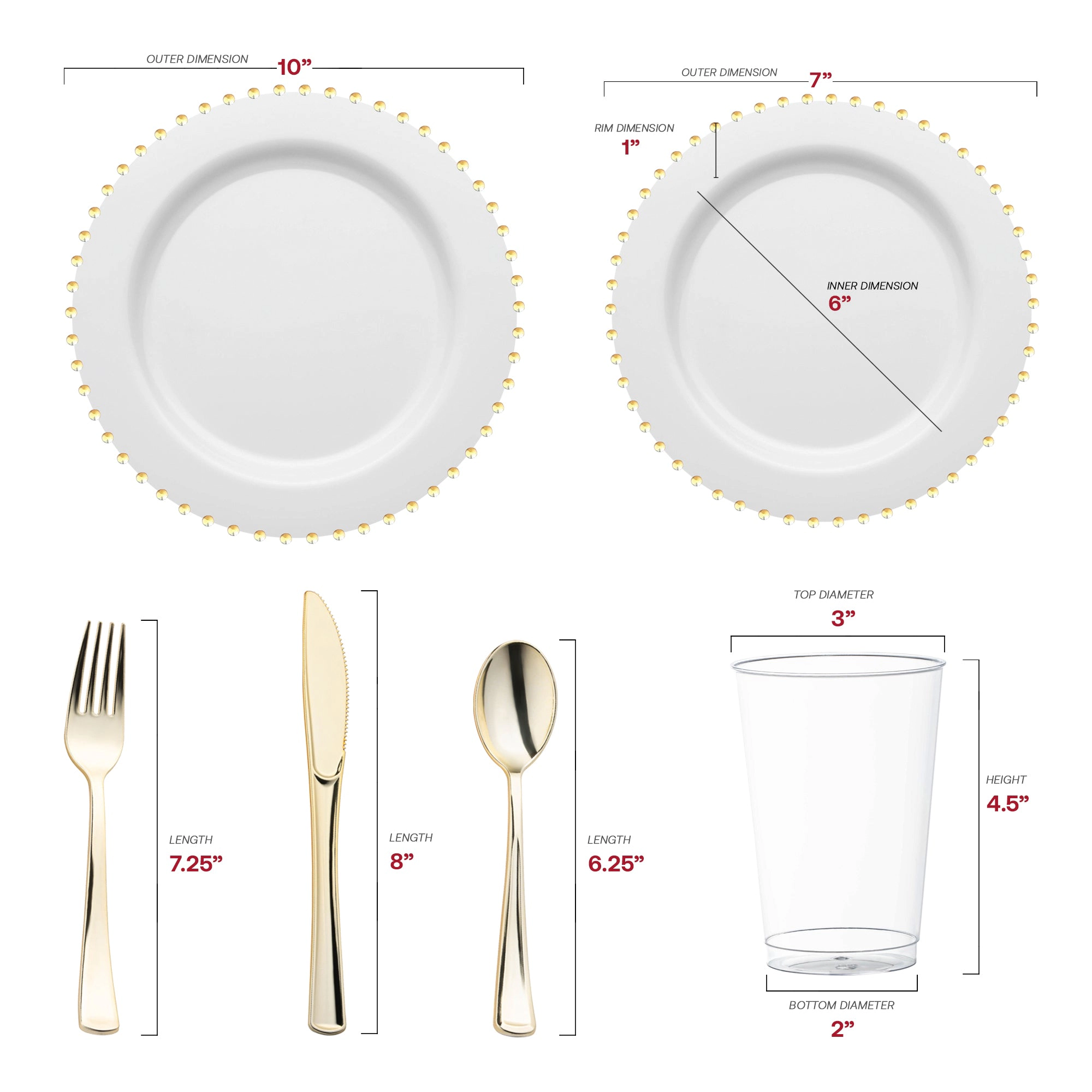 Smarty Had A Party White with Gold Pearl String Round Disposable Plastic Wedding Value Set